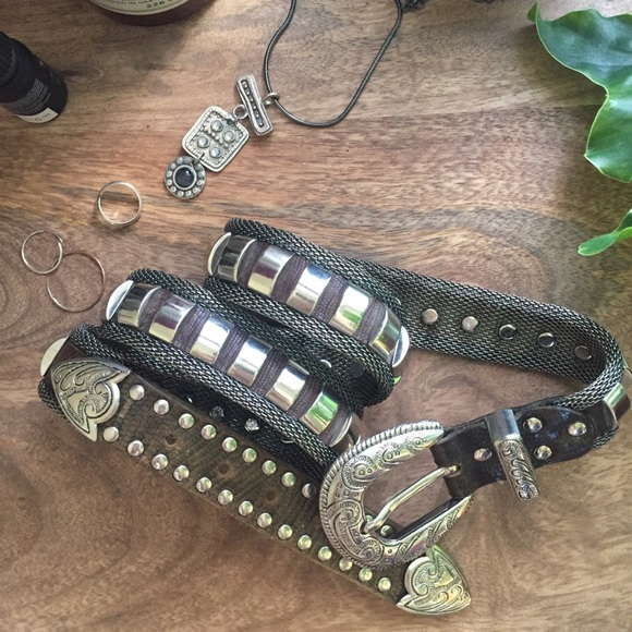 Vintage Accessories - VINTAGE WESTERN STYLE MESH BELT WITH SILVER STUDS